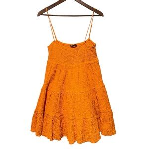 ZARA Girls Vibrant Orange Tiered Summer Beach Dress | Spaghetti Straps | M